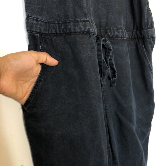 PAIGE Suki Black Pearl Lyocell Denim Relaxed Tapered Leg Jumpsuit - Picture 14 of 16